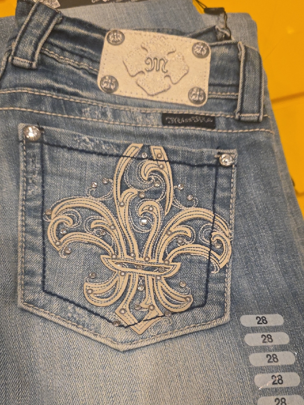 Miss Me Light Blue Embroidered Fleur-de-Lis Boot Cut Jeans